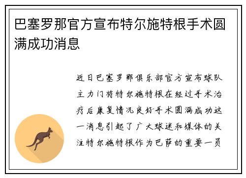 巴塞罗那官方宣布特尔施特根手术圆满成功消息 巴塞罗那官方宣布特尔施特根手术圆满成功消息